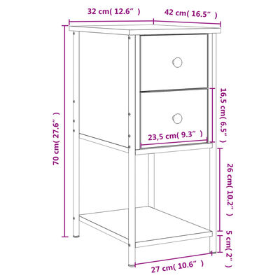 vidaXL Tables de chevet 2 pcs chêne fumé 32x42x70 cm bois d'ingénierie