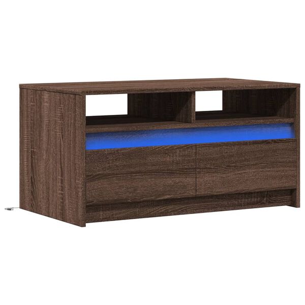 vidaXL Table basse avec lumi&egrave;res LED ch&ecirc;ne marron bois d'ing&eacute;nierie