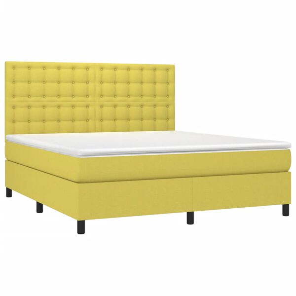 vidaXL Sommier &agrave; lattes de lit et matelas et LED Vert 160x200 cm Tissu