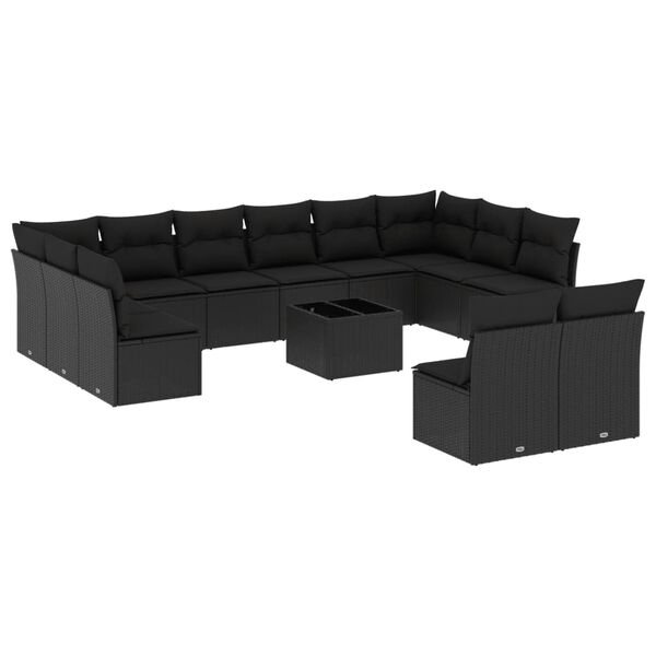vidaXL Salon de jardin avec coussins 13 pcs noir r&eacute;sine tress&eacute;e