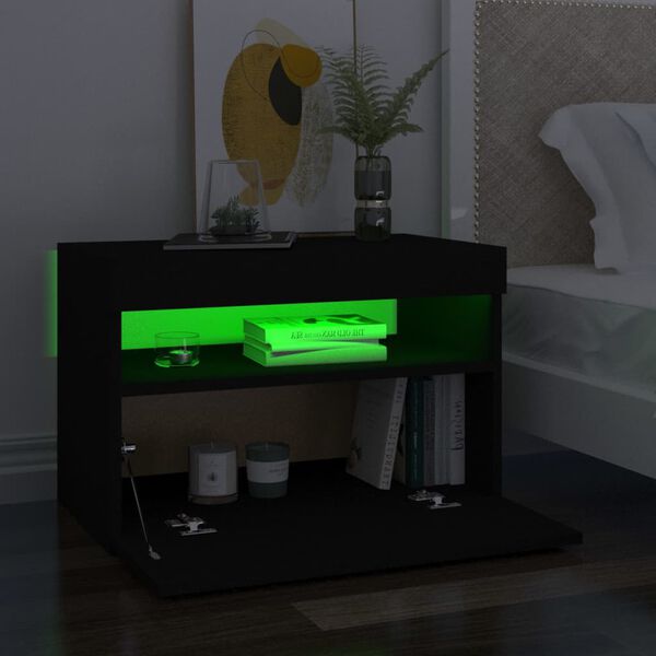 vidaXL Table de chevet avec lumières LED noir 60x35x40 cm