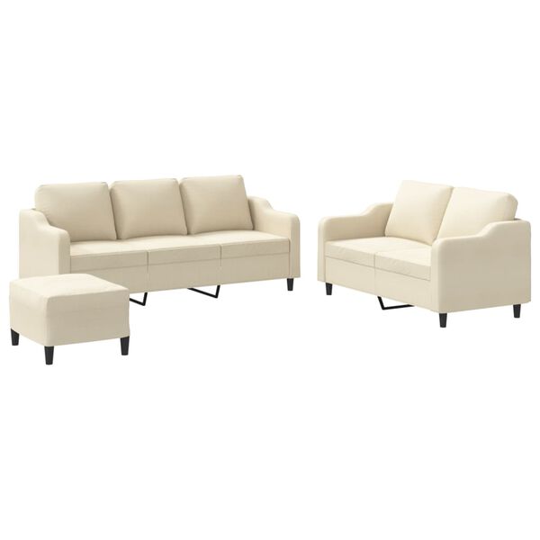 vidaXL Ensemble de canap&eacute;s 3 pcs avec coussins Cr&egrave;me Tissu