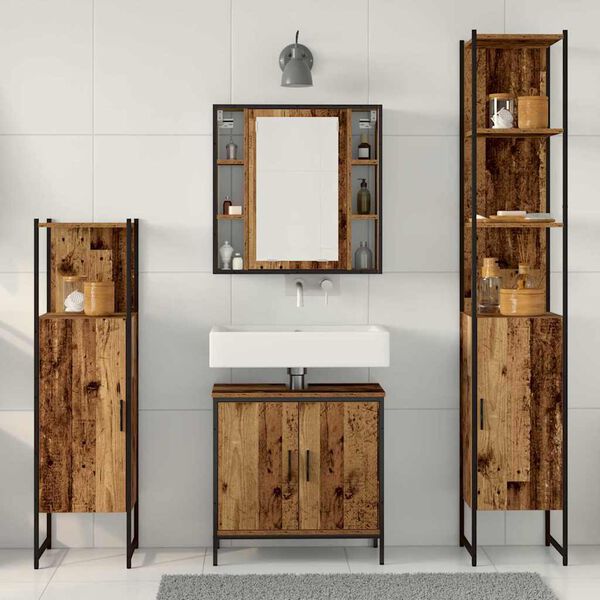 vidaXL Ensemble de mobilier de salle de bain avec étagère 4 pcs Marron
