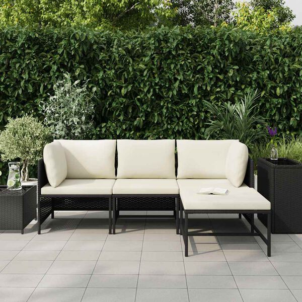 vidaXL Canap&eacute;s de jardin 4 pcs avec coussins Noir R&eacute;sine tress&eacute;e