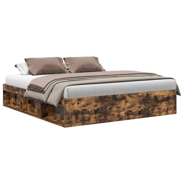 vidaXL Cadre de lit sans matelas ch&ecirc;ne fum&eacute; 200x200 cm