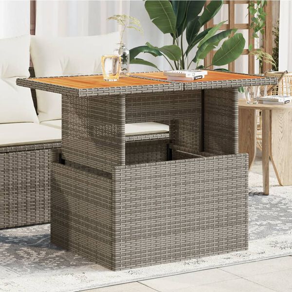 vidaXL Table de jardin gris 100x55x73 cm résine tressée et bois acacia