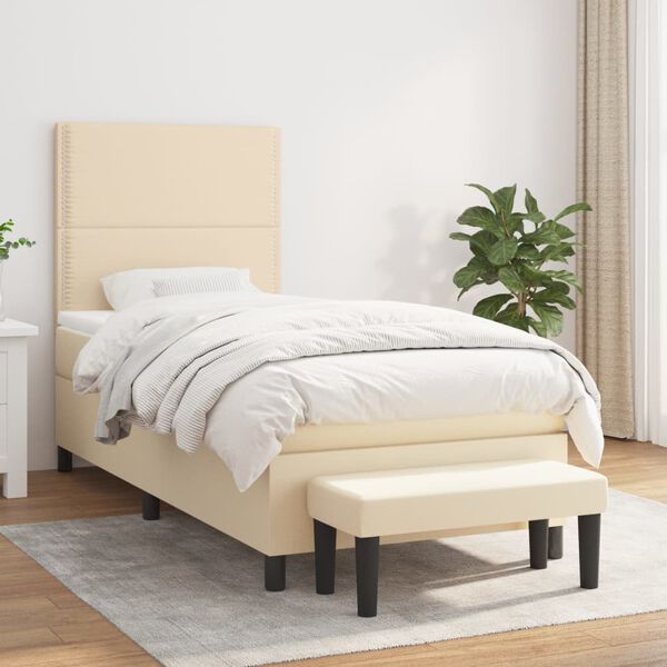 vidaXL Sommier &agrave; lattes de lit et matelas Cr&egrave;me 90x190 cm Tissu