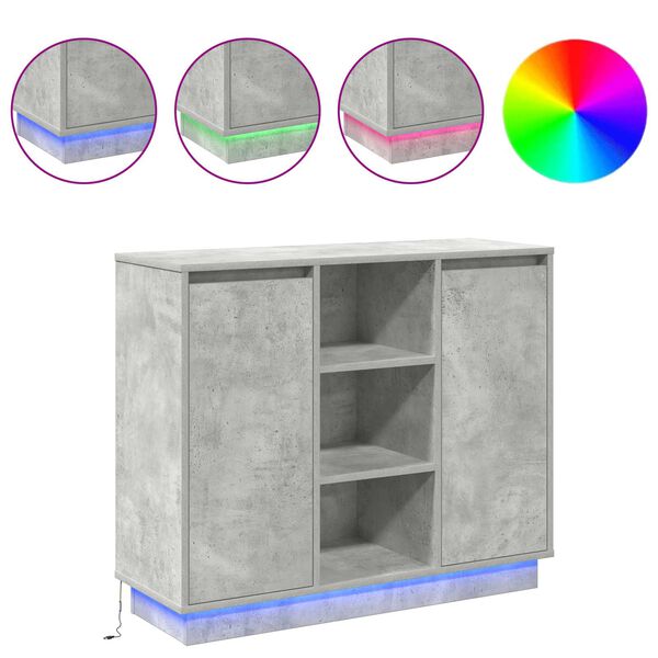 vidaXL Buffet LED Gris b&eacute;ton 90 x 32 x 75 cm Bois d'ing&eacute;nierie