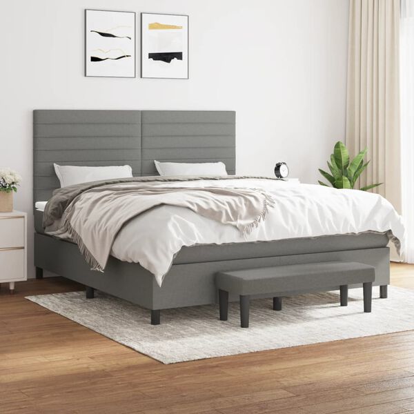 vidaXL Sommier &agrave; lattes de lit avec matelas Gris fonc&eacute; 160x200cm Tissu