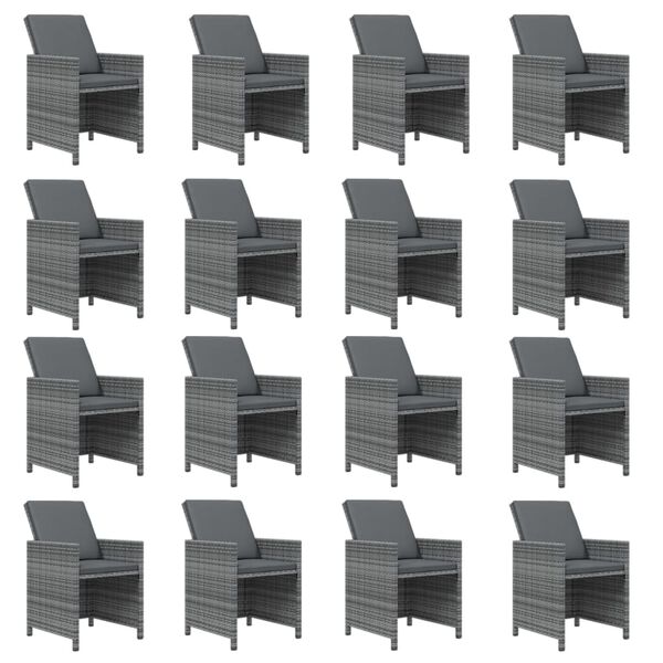vidaXL Ensemble à manger de jardin coussins 17 pcs Résine tressée Gris