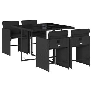 vidaXL Ensemble &agrave; manger de jardin coussins 5pcs Noir R&eacute;sine tress&eacute;e
