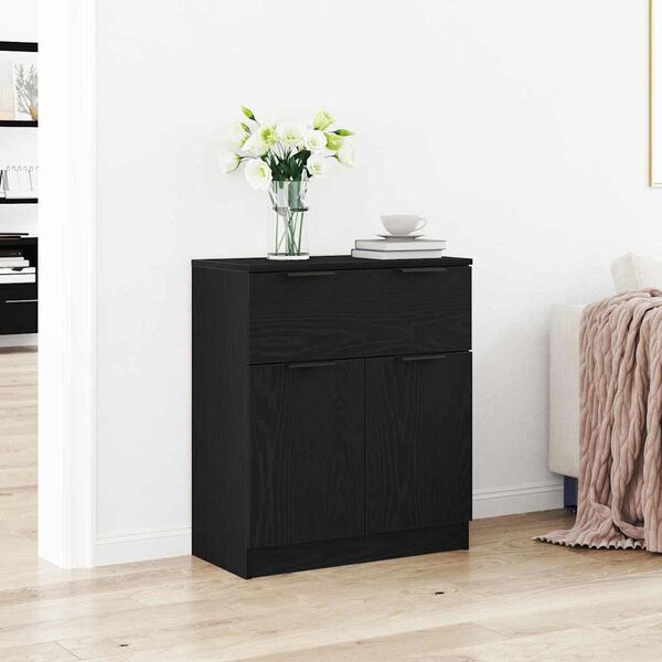 vidaXL Buffet avec tiroir Ch&ecirc;ne noir 60 x 30 x 70 cm Bois d'ing&eacute;nierie