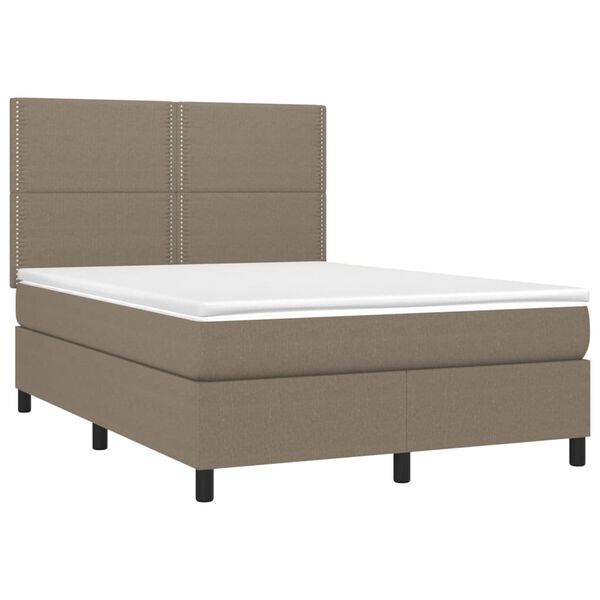 vidaXL Sommier &agrave; lattes de lit et matelas et LED Taupe 140x200cm Tissu