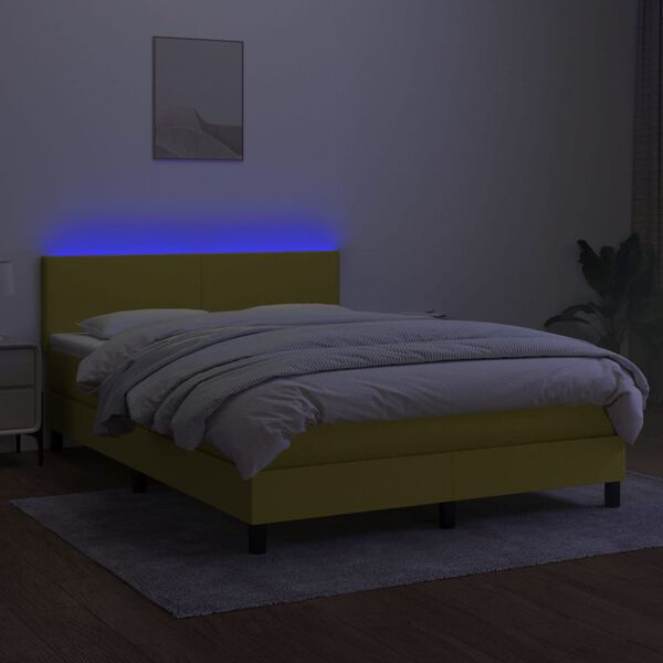 vidaXL Sommier &agrave; lattes de lit avec matelas LED Vert 140x190 cm Tissu