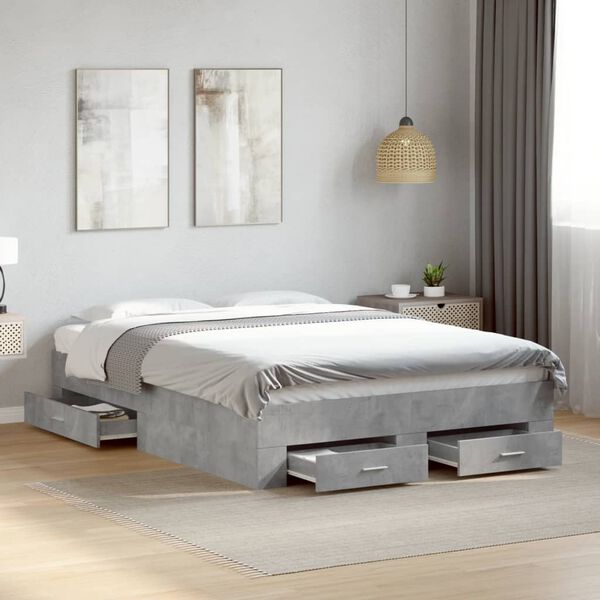 vidaXL Cadre de lit avec tiroirs sans matelas gris b&eacute;ton 140x190 cm