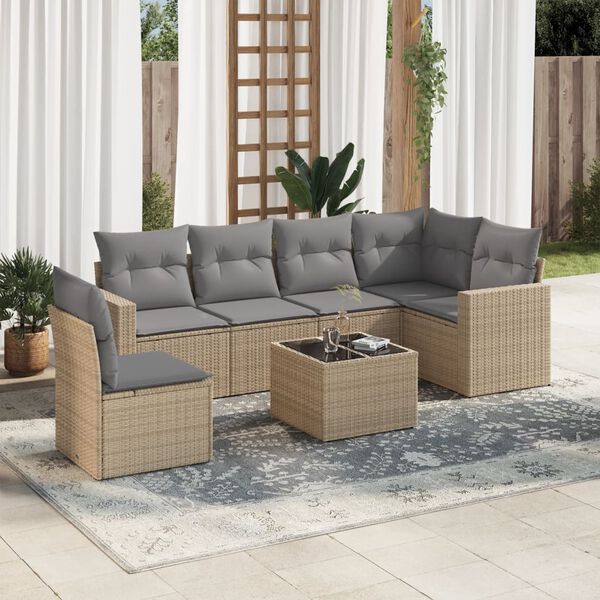vidaXL Salon de jardin avec coussins 7 pcs beige r&eacute;sine tress&eacute;e