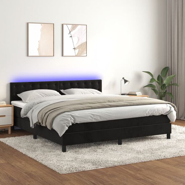 vidaXL Sommier &agrave; lattes de lit avec matelas et LED Noir 180x200 cm
