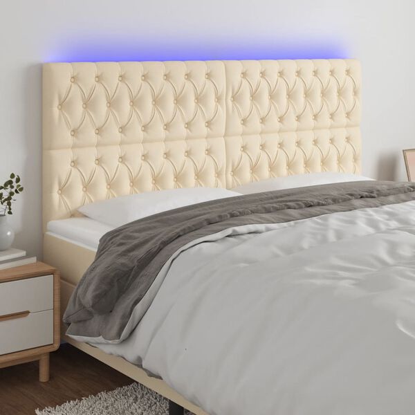 vidaXL T&ecirc;te de lit &agrave; LED Cr&egrave;me 180x7x118/128 cm Tissu