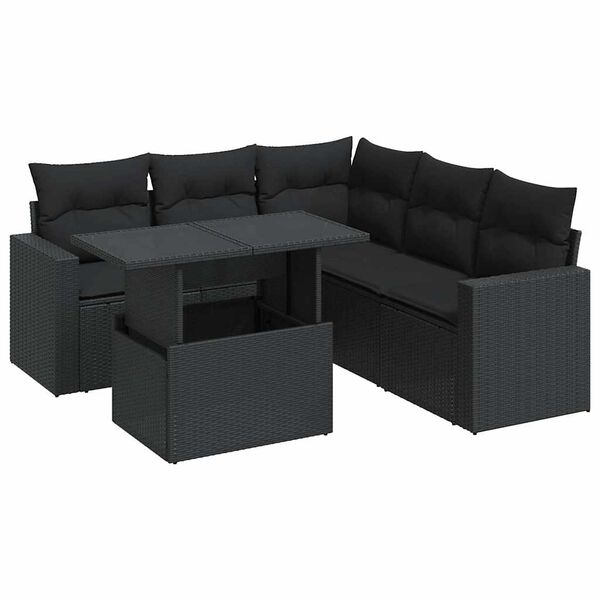vidaXL Salon de jardin 6 pcs avec coussins noir r&eacute;sine tress&eacute;e