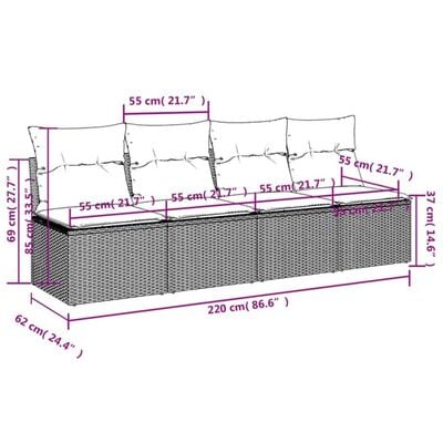 vidaXL Canapé de jardin avec coussins 4 places noir résine tressée