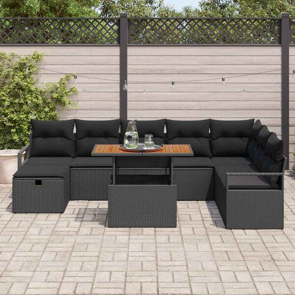 vidaXL Ensemble de canap&eacute; de jardin avec coussin 9 pcs Noir polyrotin