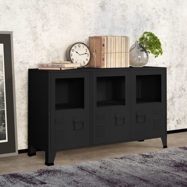vidaXL Buffet industriel Noir 105x35x62 cm M&eacute;tal et verre