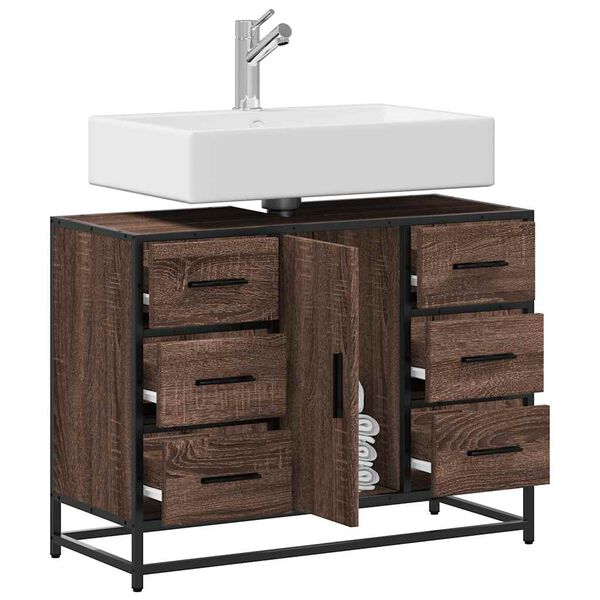 vidaXL Armoire lavabo de salle de bain ch&ecirc;ne marron bois d'ing&eacute;nierie