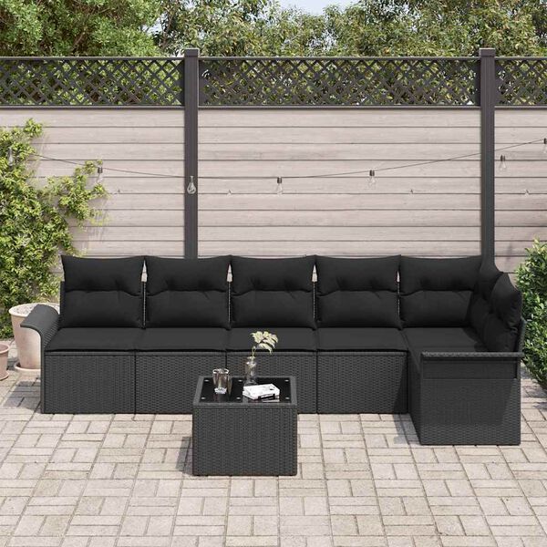 vidaXL Ensemble de canap&eacute; de jardin avec coussin 7 pcs Noir polyrotin