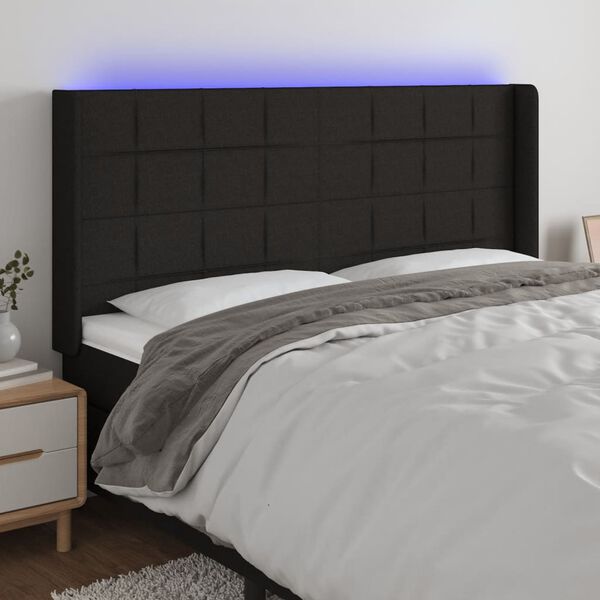 vidaXL T&ecirc;te de lit &agrave; LED Noir 203x16x118/128 cm Tissu
