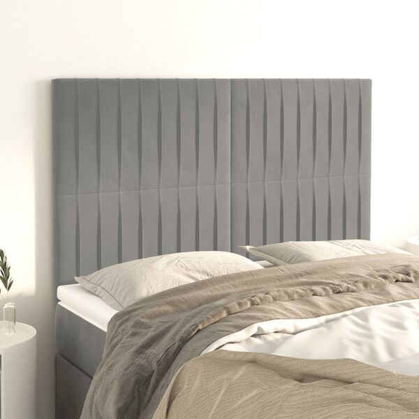 vidaXL T&ecirc;te de lit Gris clair 144 x 5 x 118/128 cm Velours