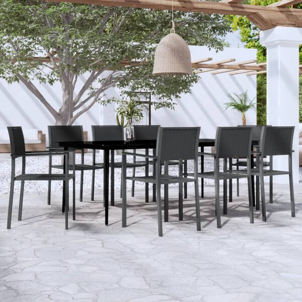 vidaXL Ensemble &agrave; manger de jardin 9 pcs Noir