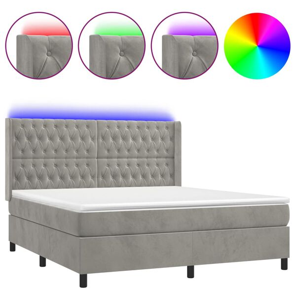 vidaXL Sommier &agrave; lattes de lit matelas et LED Gris clair 160x200 cm