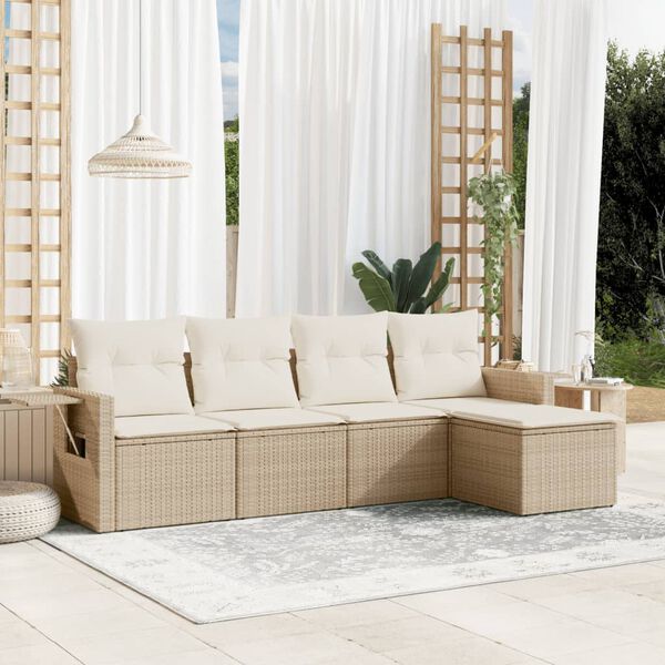 vidaXL Salon de jardin avec coussins 5 pcs beige r&eacute;sine tress&eacute;e
