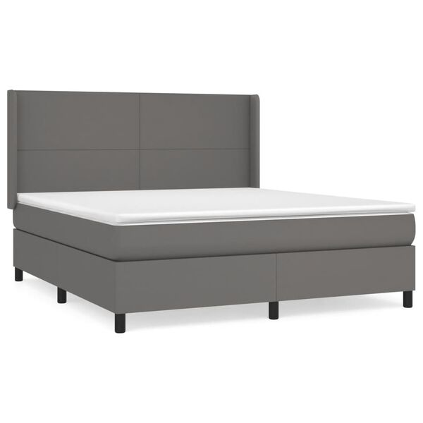 vidaXL Sommier &agrave; lattes de lit avec matelas Gris 180x200 cm Similicuir