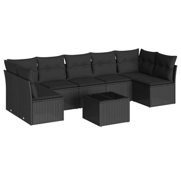 vidaXL Salon de jardin 8 pcs avec coussins noir r&eacute;sine tress&eacute;e