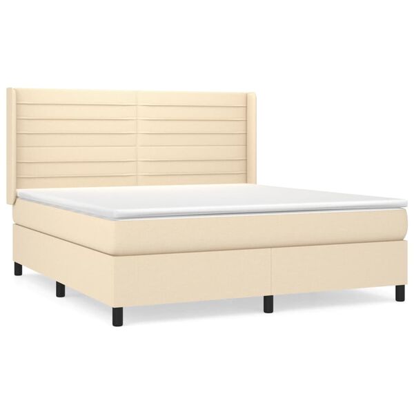 vidaXL Sommier &agrave; lattes de lit avec matelas Cr&egrave;me 180x200 cm Tissu