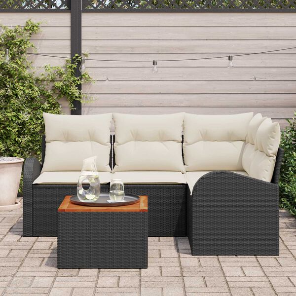 vidaXL Ensemble de canap&eacute; de jardin 5 pcs Noir et Cr&egrave;me polyrotin