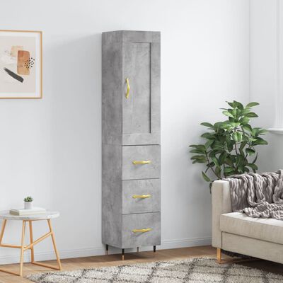 vidaXL Buffet haut Gris béton 34,5x34x180 cm Bois d'ingénierie