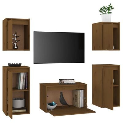 vidaXL Meubles TV 5 pcs Marron miel Bois massif de pin