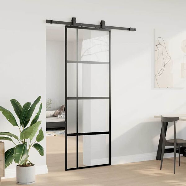 vidaXL Porte coulissante kit quincaillerie noir 76x205 cm verre trempé