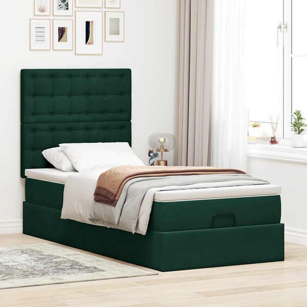 vidaXL Cadre de lit ottoman avec matelas vert fonc&eacute; 100x200 cm velours