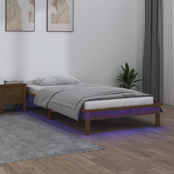 vidaXL Cadre de lit &agrave; LED sans matelas 75x190 cm bois massif