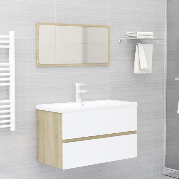 vidaXL Ensemble de meubles de bain Blanc et ch&ecirc;ne sonoma Agglom&eacute;r&eacute;