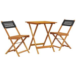 vidaXL Ensemble de bistro 3 pcs noir r&eacute;sine tress&eacute;e et bois massif