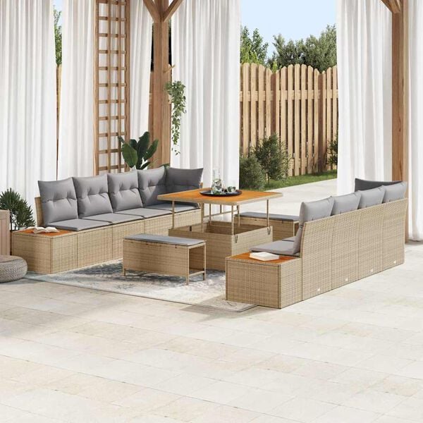 vidaXL Ensemble de canap&eacute; de jardin 11 pcs Beige Poly rotin