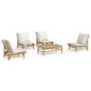 vidaXL Salon de jardin 5 pcs avec coussins blanc cr&egrave;me bambou