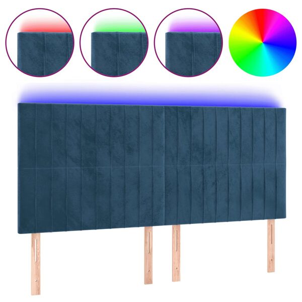 vidaXL T&ecirc;te de lit &agrave; LED Bleu fonc&eacute; 200x5x118/128 cm Velours