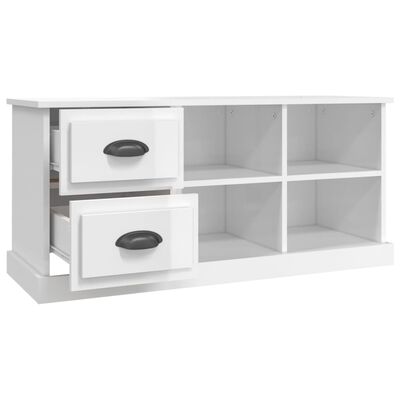 vidaXL Meuble TV blanc brillant 102x35,5x47,5 cm bois d'ingénierie