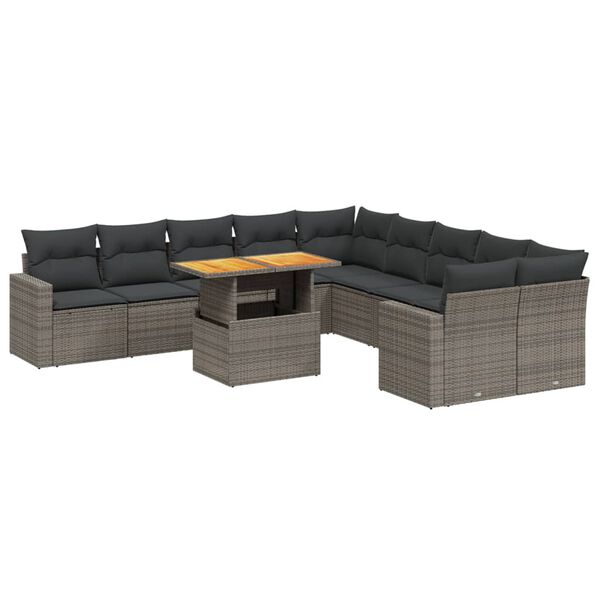 vidaXL Salon de jardin 11 pcs avec coussins gris r&eacute;sine tress&eacute;e