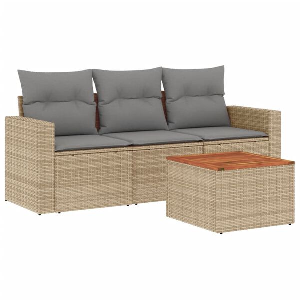 vidaXL Salon de jardin avec coussins 4 pcs beige r&eacute;sine tress&eacute;e